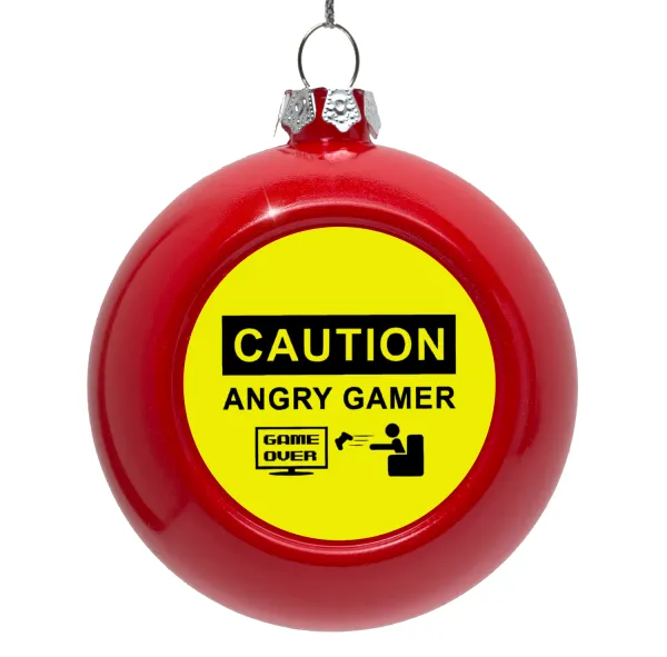 Caution — Red Christmas tree ornament bauble 8cm
