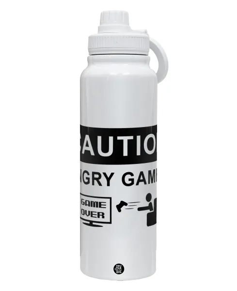Caution — 1L Stainless Steel Thermal Bottle with Phone Holder & Double Wall Insulation