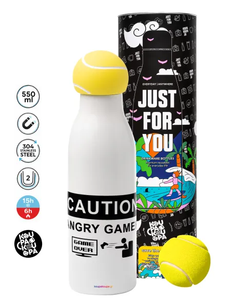 Caution — Tennis ball Metal mug thermos White, double wall, 550ml