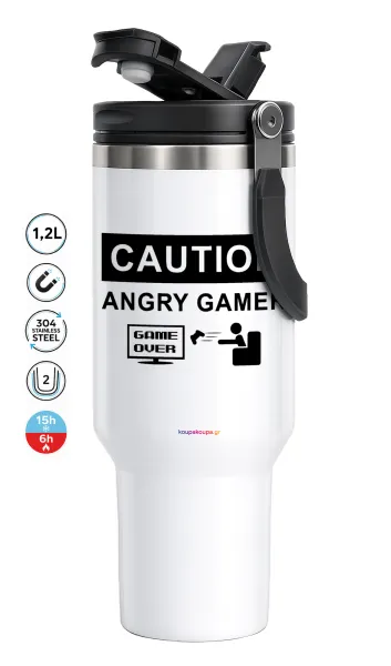 Caution — Mega Travel Mug / Travel Mug, double walled (thermal) 1.2L