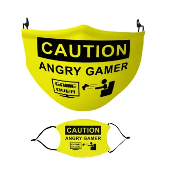 Caution, angry gamer!, Μάσκα υφασμάτινη Ενηλίκων πολλαπλών στρώσεων με υποδοχή φίλτρου