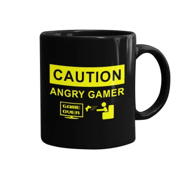 Caution, angry gamer!, Κούπα Μαύρη, κεραμική, 330ml