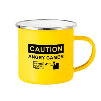 Caution, angry gamer!, Κούπα Μεταλλική εμαγιέ Κίτρινη 360ml
