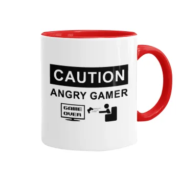 Caution, angry gamer!, Κούπα χρωματιστή κόκκινη, κεραμική, 330ml