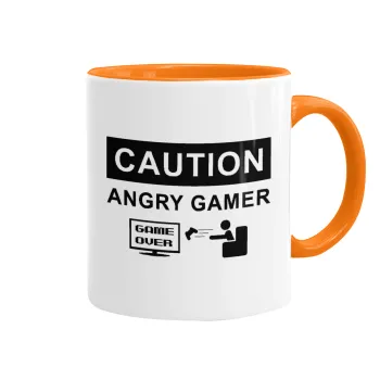 Caution, angry gamer!, Κούπα χρωματιστή πορτοκαλί, κεραμική, 330ml