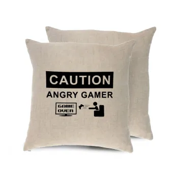 Caution, angry gamer!, Μαξιλάρι καναπέ ΛΙΝΟ 40x40cm περιέχεται το  γέμισμα