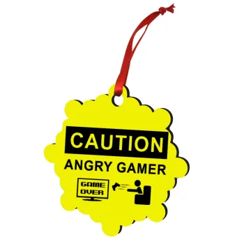 Caution, angry gamer!, Christmas ornament snowflake wooden 7.5cm