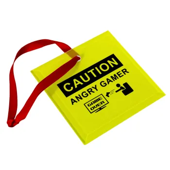 Caution, angry gamer!, Christmas ornament, glass square ornament 9x9cm