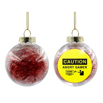 Caution, angry gamer!, Transparent Christmas tree ball ornament with red filling 8cm