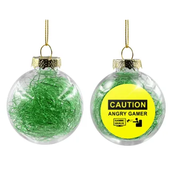 Caution, angry gamer!, Transparent Christmas tree ball ornament with green filling 8cm
