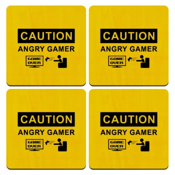 Caution, angry gamer!, ΣΕΤ x4 Σουβέρ ξύλινα τετράγωνα plywood (9cm)