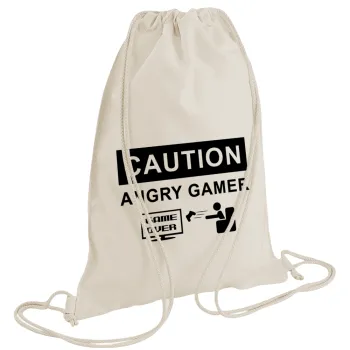 Caution, angry gamer!, Τσάντα πλάτης πουγκί GYMBAG natural (28x40cm)
