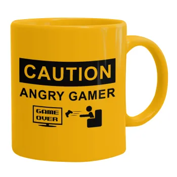 Caution, angry gamer!, Κούπα, κεραμική κίτρινη, 330ml