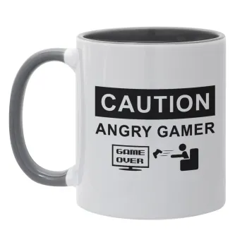 Caution, angry gamer!, Κούπα χρωματιστή γκρι, κεραμική, 330ml