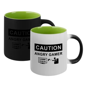Caution, angry gamer!, Κούπα Μαγική εσωτερικό πράσινο, κεραμική 330ml που αλλάζει χρώμα με το ζεστό ρόφημα
