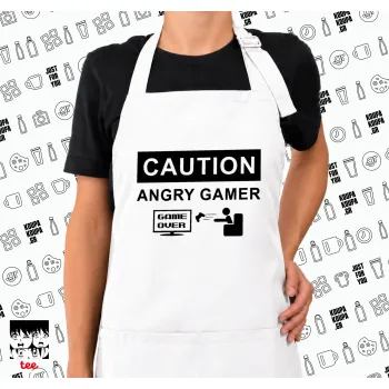 Caution, angry gamer!, Ποδιά μακριά Σεφ ολόσωμη με τσέπες white (ΕΝΗΛΙΚΩΝ)