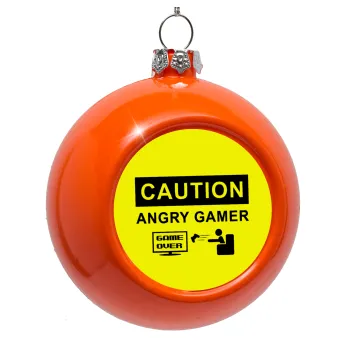 Caution, angry gamer!, Orange Christmas tree ornament bauble 8cm