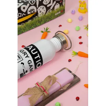 Caution, angry gamer!, Easter Set, SS Metallic water bottle (620ml, stainless steel) & scented flat Easter candle (30cm) (PINK)