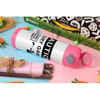 Caution, angry gamer!, Easter candle, Childrens hot water bottle, stainless steel, with safety straw, PINK (500ml)