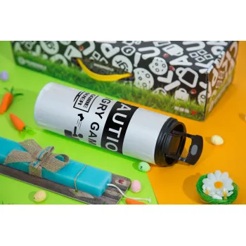 Caution, angry gamer!, Easter candle,Travel Tumbler 2 Lids, with metal straw & cleaning brush & aromatic flat candle (30cm) (BLUE)