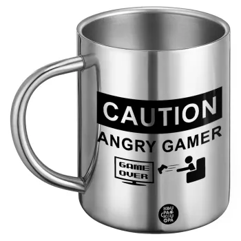 Caution, angry gamer!, Ανοξείδωτη Μεταλλική Κούπα 450ml - Διπλού Τοιχώματος