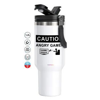 Caution, angry gamer!, Mega Tumbler με καπάκι, διπλού τοιχώματος (θερμό) 1,2L