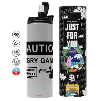 Caution, angry gamer!, Tumbler stainless steel GREY 600ml