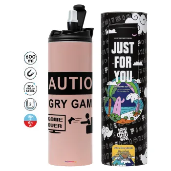 Caution, angry gamer!, Tumbler stainless steel PINK 600ml