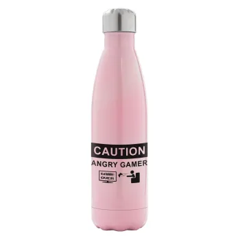 Caution, angry gamer!, Metal mug thermos Pink Iridiscent (Stainless steel), double wall, 500ml