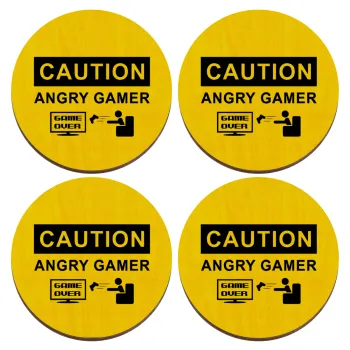 Caution, angry gamer!, ΣΕΤ x4 Σουβέρ ξύλινα στρογγυλά plywood (9cm)
