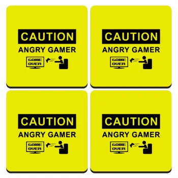 Caution, angry gamer!, ΣΕΤ 4 Σουβέρ ξύλινα τετράγωνα (9cm)