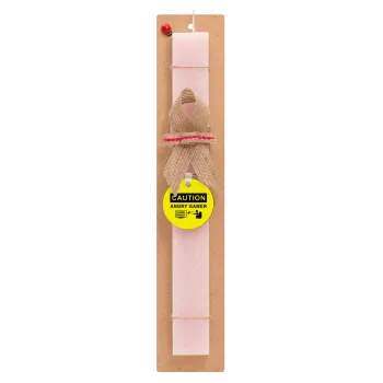 Caution, angry gamer!, Easter Set, wooden keychain & scented flat Easter candle (30cm) (PINK)