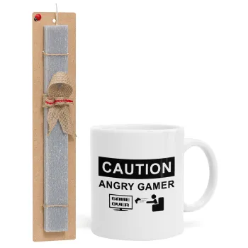 Caution, angry gamer!, Easter Set, Ceramic Cup (330ml) & Easter aromatic flat candle (30cm) (GRAY)