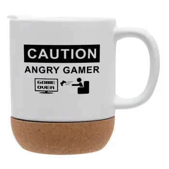 Caution, angry gamer!, Κούπα, κεραμική με βάση φελού και καπάκι (ΜΑΤ), 330ml