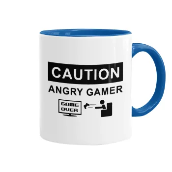 Caution, angry gamer!, Mug colored blue, ceramic, 330ml