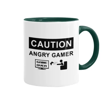 Caution, angry gamer!, Κούπα χρωματιστή πράσινη, κεραμική, 330ml