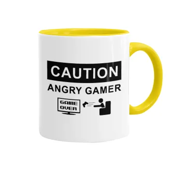 Caution, angry gamer!, Mug colored yellow, ceramic, 330ml
