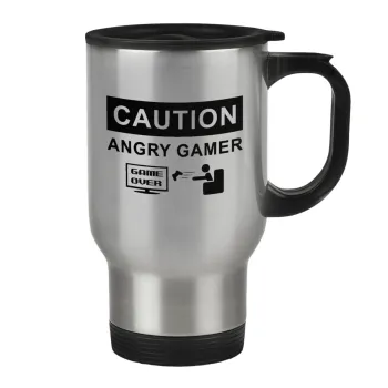 Caution, angry gamer!, Κούπα ταξιδιού ανοξείδωτη με καπάκι, διπλού τοιχώματος (θερμό) 450ml