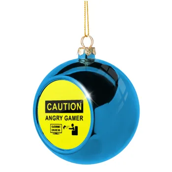 Caution, angry gamer!, Blue Christmas tree ball ornament 8cm