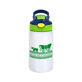 Oregon Trail, cov... edition, Children's hot water bottle, stainless steel, with safety straw, green, blue (350ml)