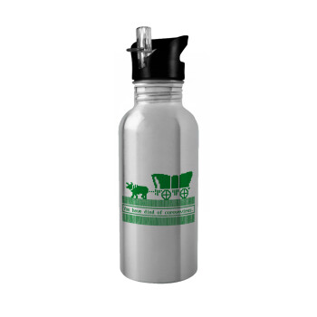 Oregon Trail, cov... edition, Water bottle Silver with straw, stainless steel 600ml