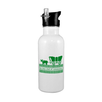 Oregon Trail, cov... edition, White water bottle with straw, stainless steel 600ml
