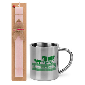 Oregon Trail, cov... edition, Easter Set, metallic thermal cup (300ml) & aromatic flat Easter candle (30cm) (PINK)