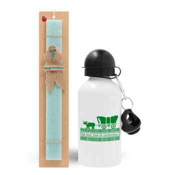 Oregon Trail, cov... edition, Easter Set, metallic aluminum water bottle (500ml) & scented flat candle (30cm) (TURQUOISE)