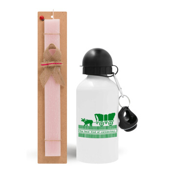 Oregon Trail, cov... edition, Easter Set, metallic aluminum bottle (500ml) & aromatic flat Easter candle (30cm) (PINK)