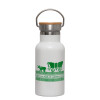 Metallic thermos (Stainless steel) White with wooden lid (bamboo), double-walled, 350ml