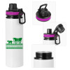 Metallic water bottle with safety lid, 850ml aluminum