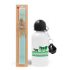 Easter Set, metallic aluminum water bottle (500ml) & scented flat candle (30cm) (TURQUOISE)