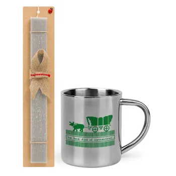 Oregon Trail, cov... edition, Easter Set, metallic thermal cup (300ml) & Easter aromatic flat candle (30cm) (GRAY)