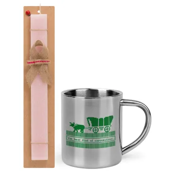 Oregon Trail, cov... edition, Easter Set, metallic thermal cup (300ml) & aromatic flat Easter candle (30cm) (PINK)